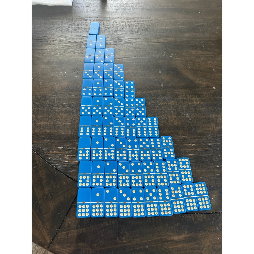 Vintage Double 9 Dominoes Set 55 Blue Tiles Brass Spinners Original Box Complete